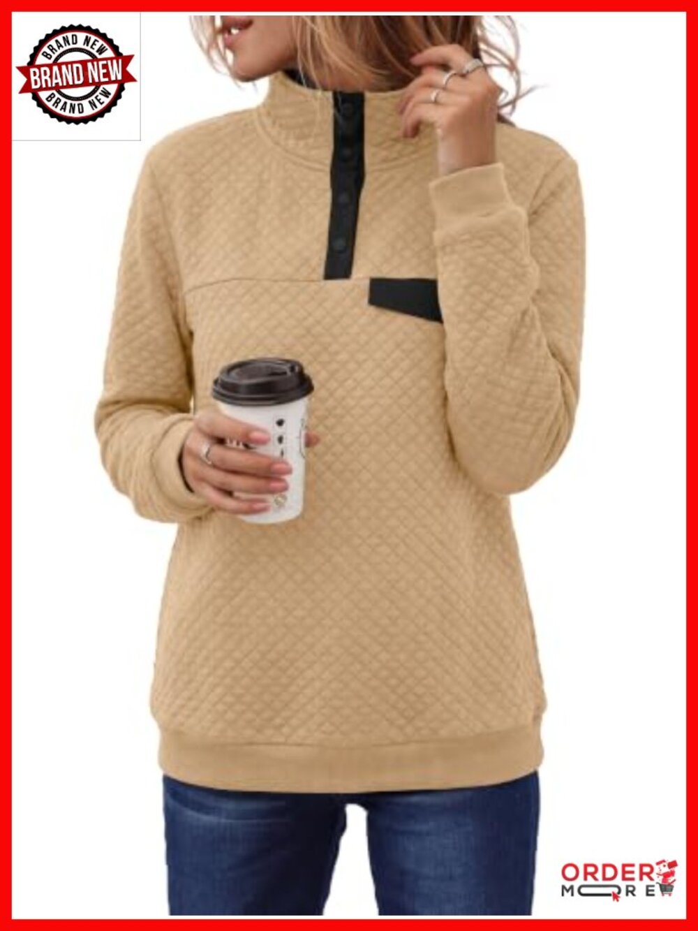 Quarter Zip Sweatshirt Quilted Pullover Women with Kangaroo Pocket